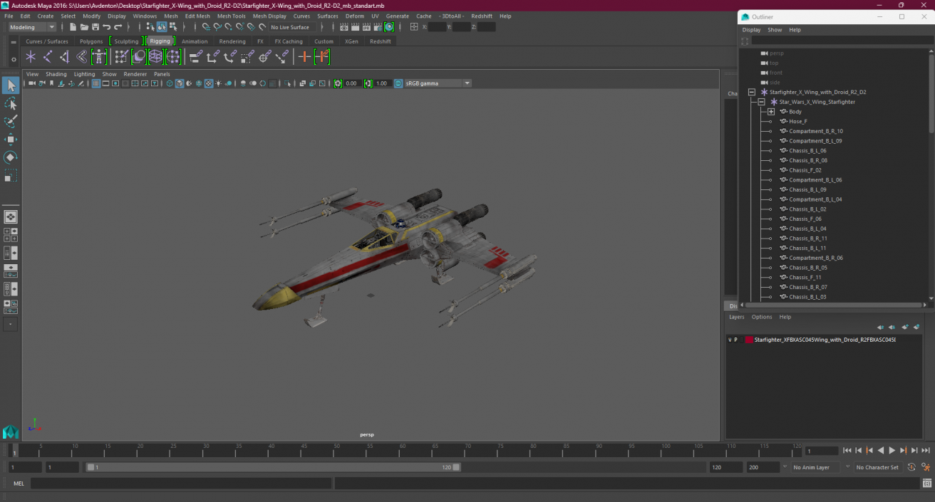 3D model Starfighter X-Wing with Droid R2-D2