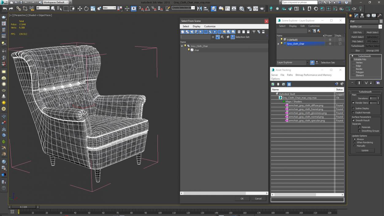 3D Grey Cloth Chair