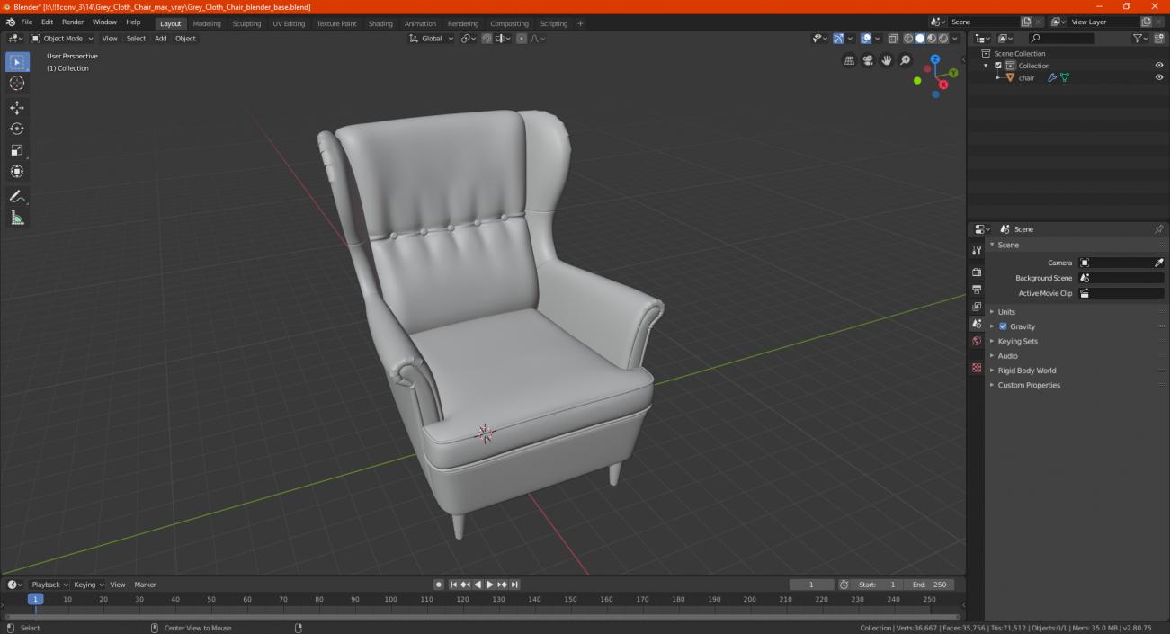 3D Grey Cloth Chair