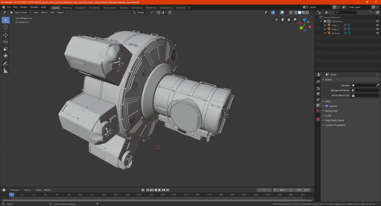 3D model ISS Quest Joint Airlock Module