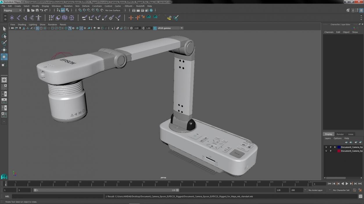 3D model Document Camera Epson ELPDC21 Rigged for Maya