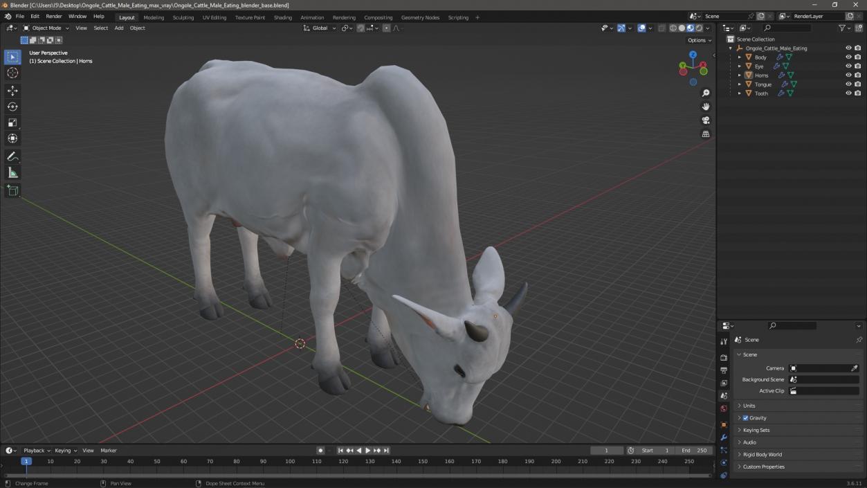 3D model Ongole Cattle Male Eating