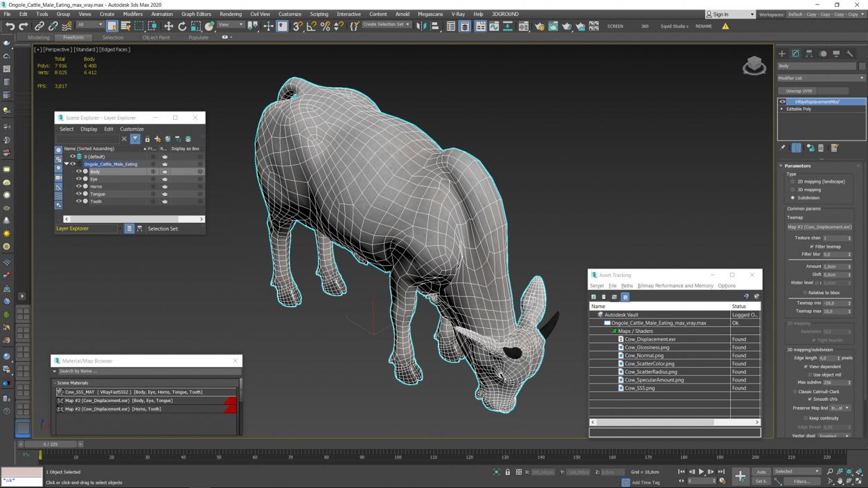 3D model Ongole Cattle Male Eating