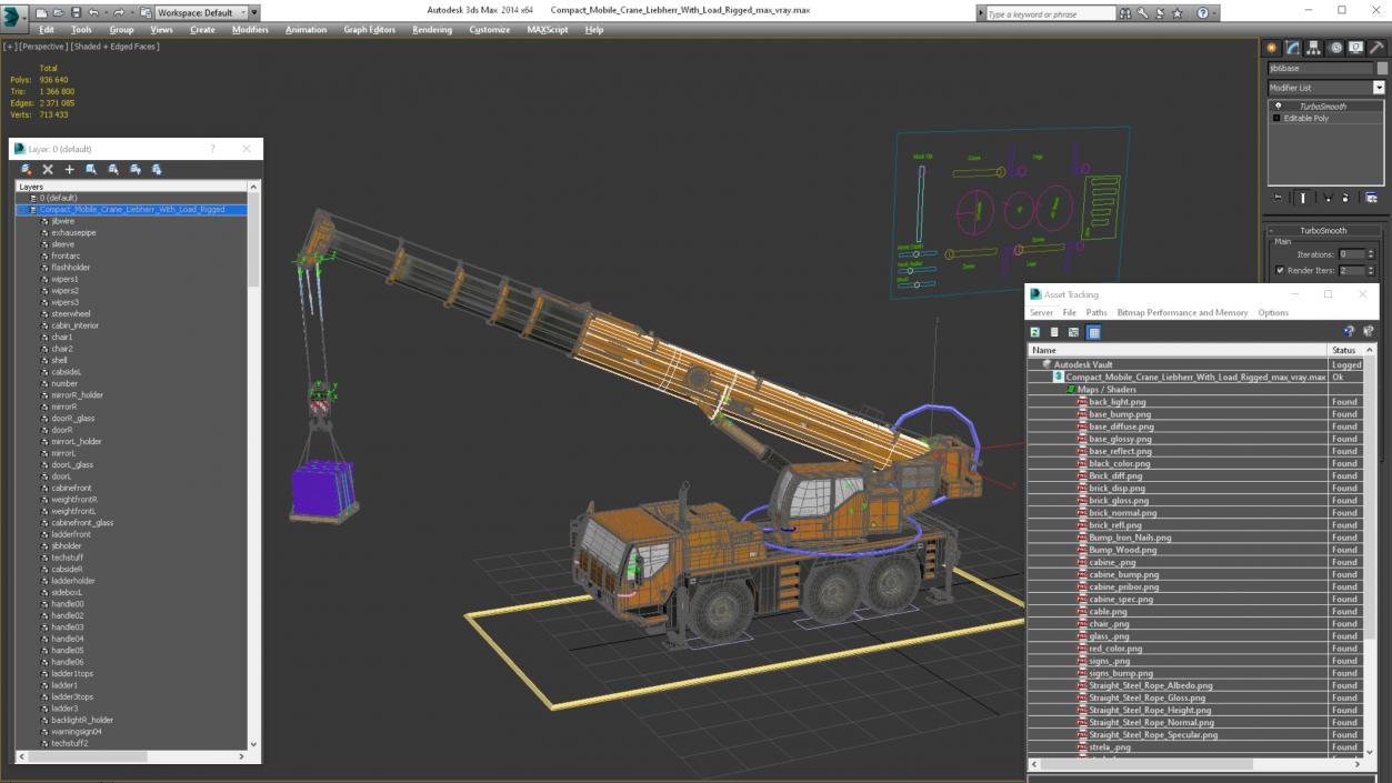 3D Compact Mobile Crane Liebherr With Load Rigged