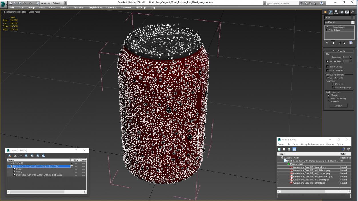 Drink Soda Can with Water Droplets Red 330ml 3D model