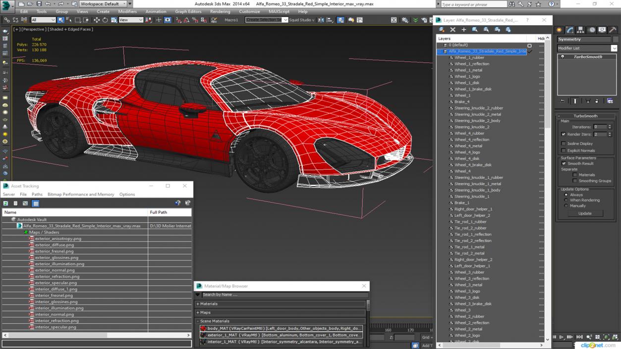 Alfa Romeo 33 Stradale Red Simple Interior 3D