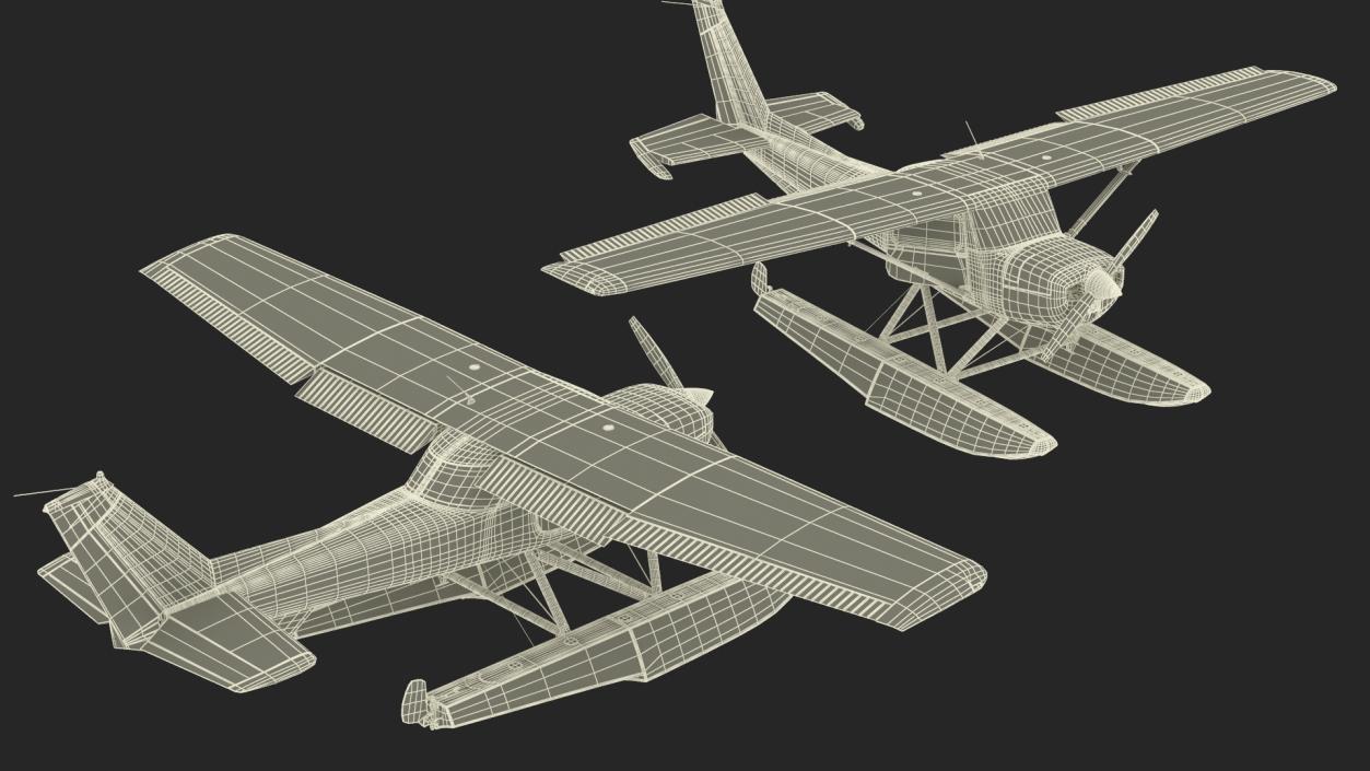 3D Cessna 150 Seaplane on Floats Rigged