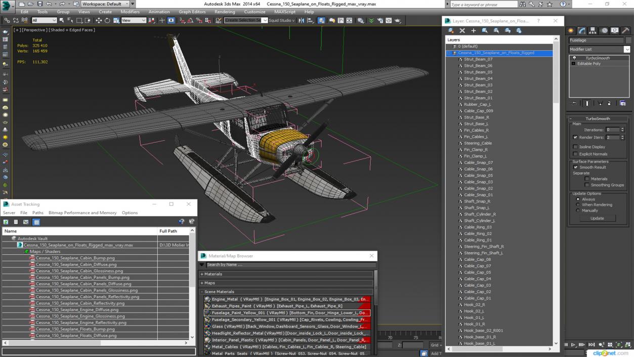 3D Cessna 150 Seaplane on Floats Rigged