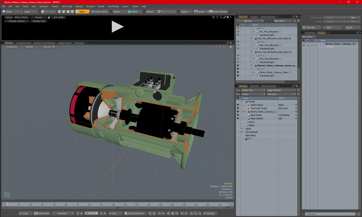 3D model Electric Motor Cutaway Green 2