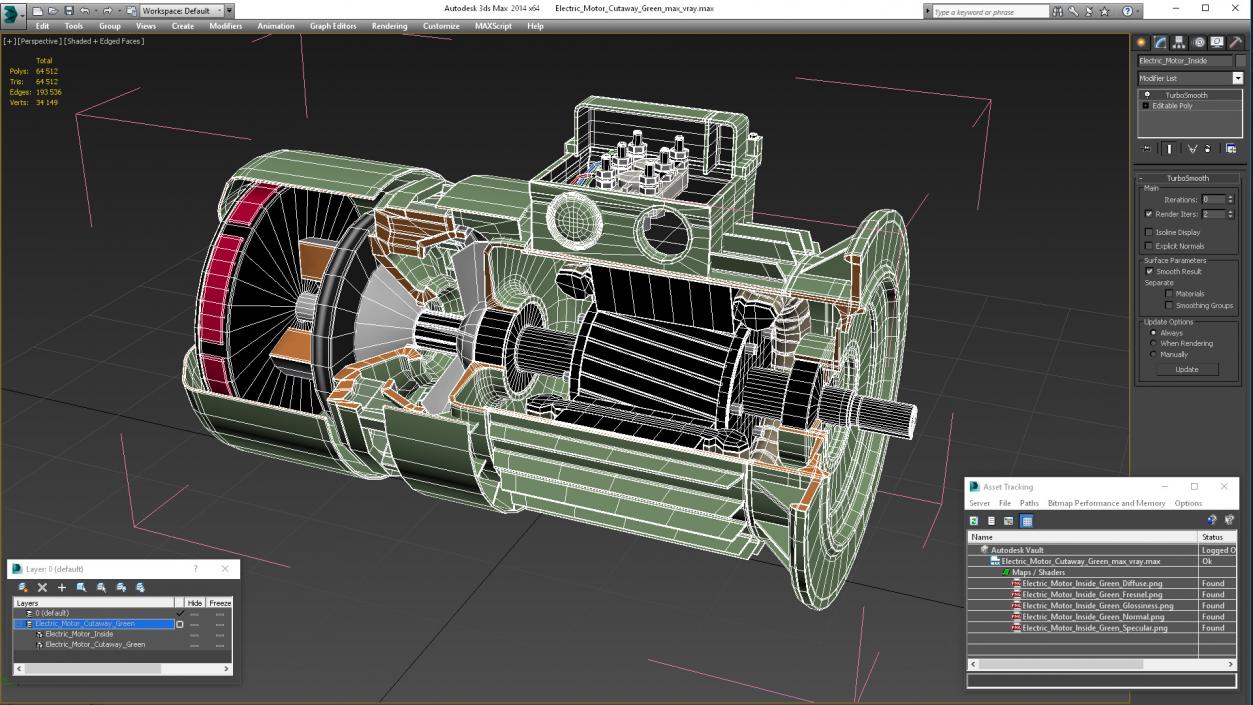 3D model Electric Motor Cutaway Green 2