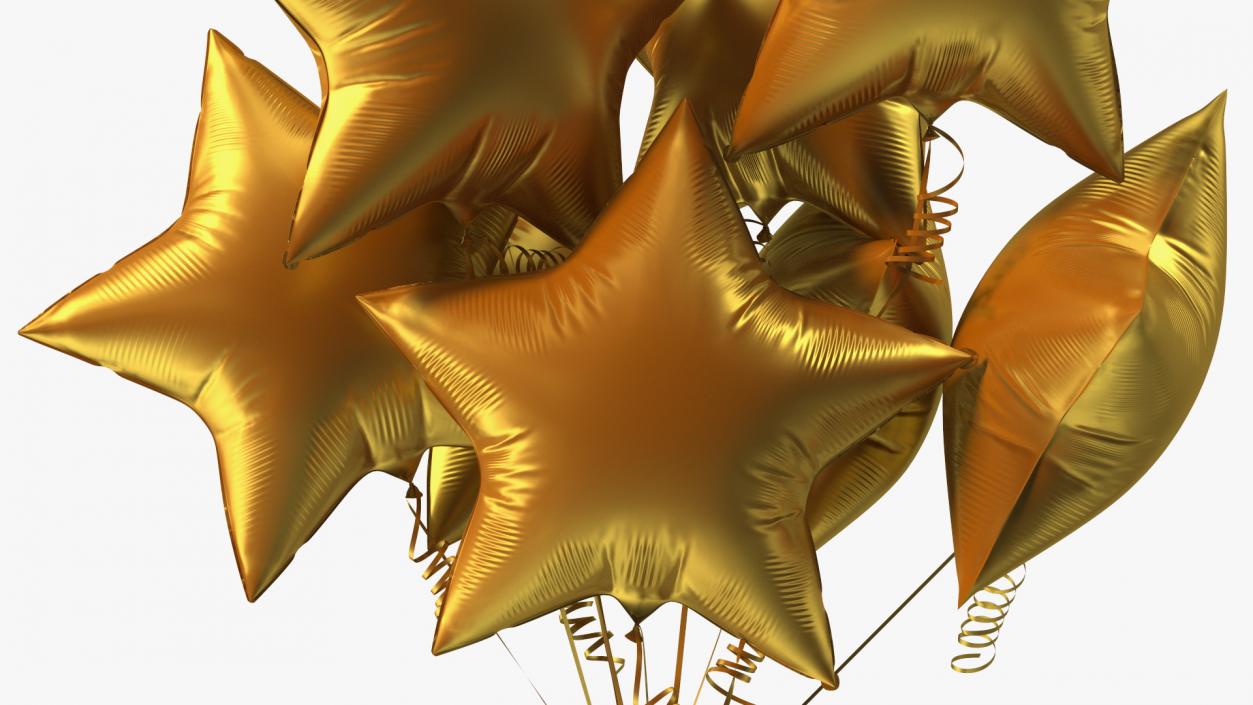 3D model Matte Gold Star Balloon Bouquet with Gift Box