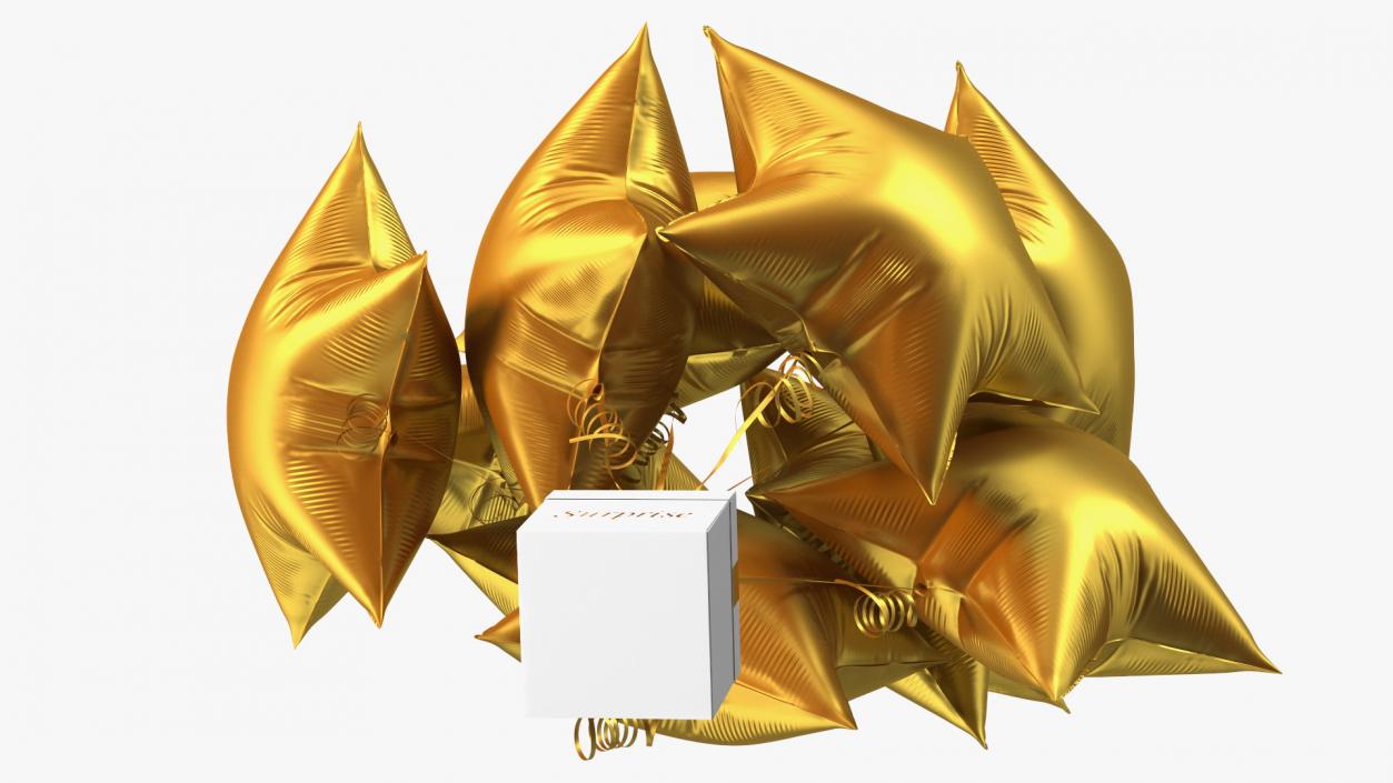 3D model Matte Gold Star Balloon Bouquet with Gift Box