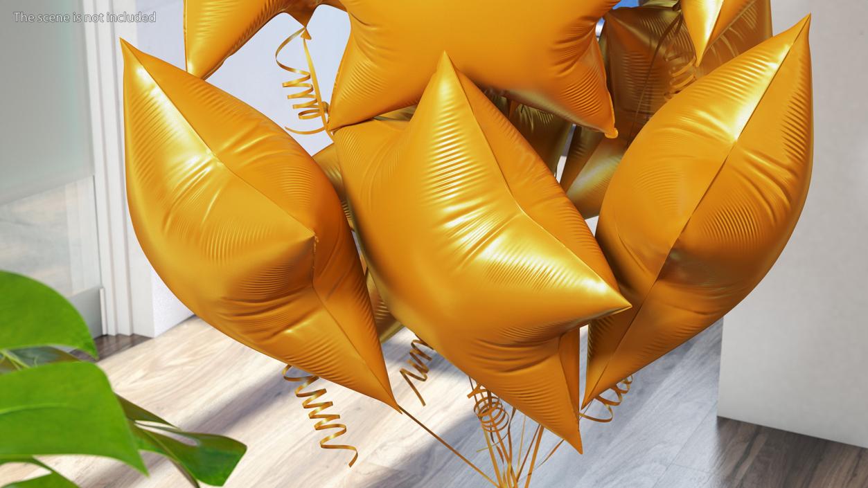 3D model Matte Gold Star Balloon Bouquet with Gift Box