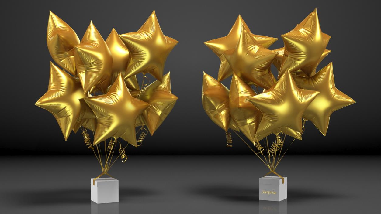 3D model Matte Gold Star Balloon Bouquet with Gift Box