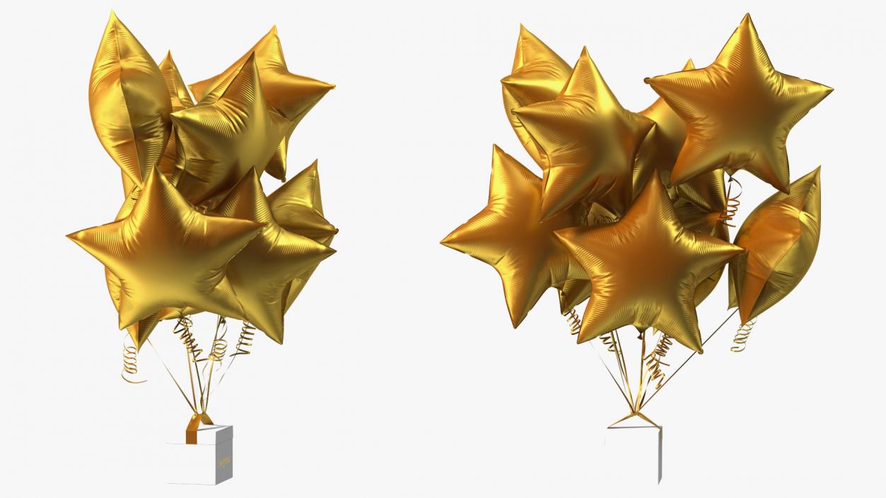 3D model Matte Gold Star Balloon Bouquet with Gift Box