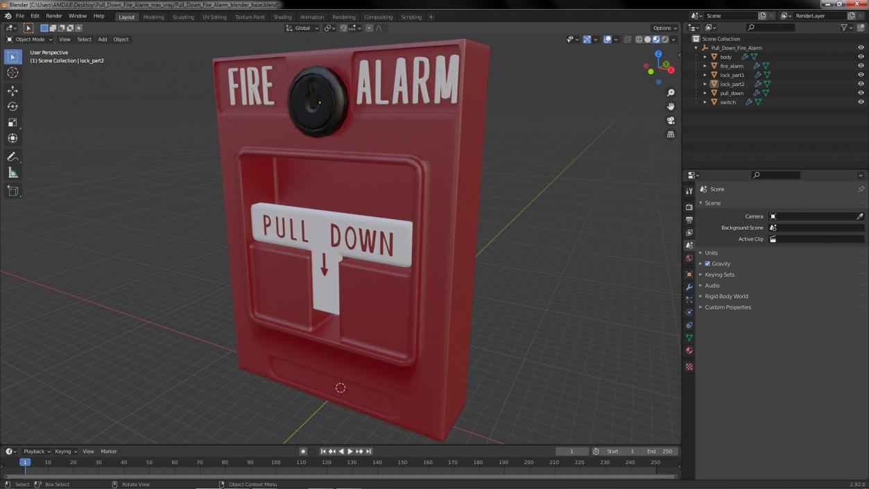 3D model Pull Down Fire Alarm