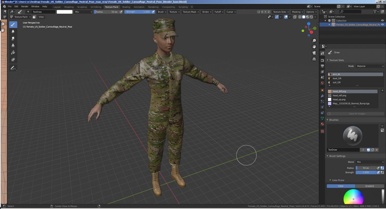 3D Female US Soldier Camouflage Neutral Pose