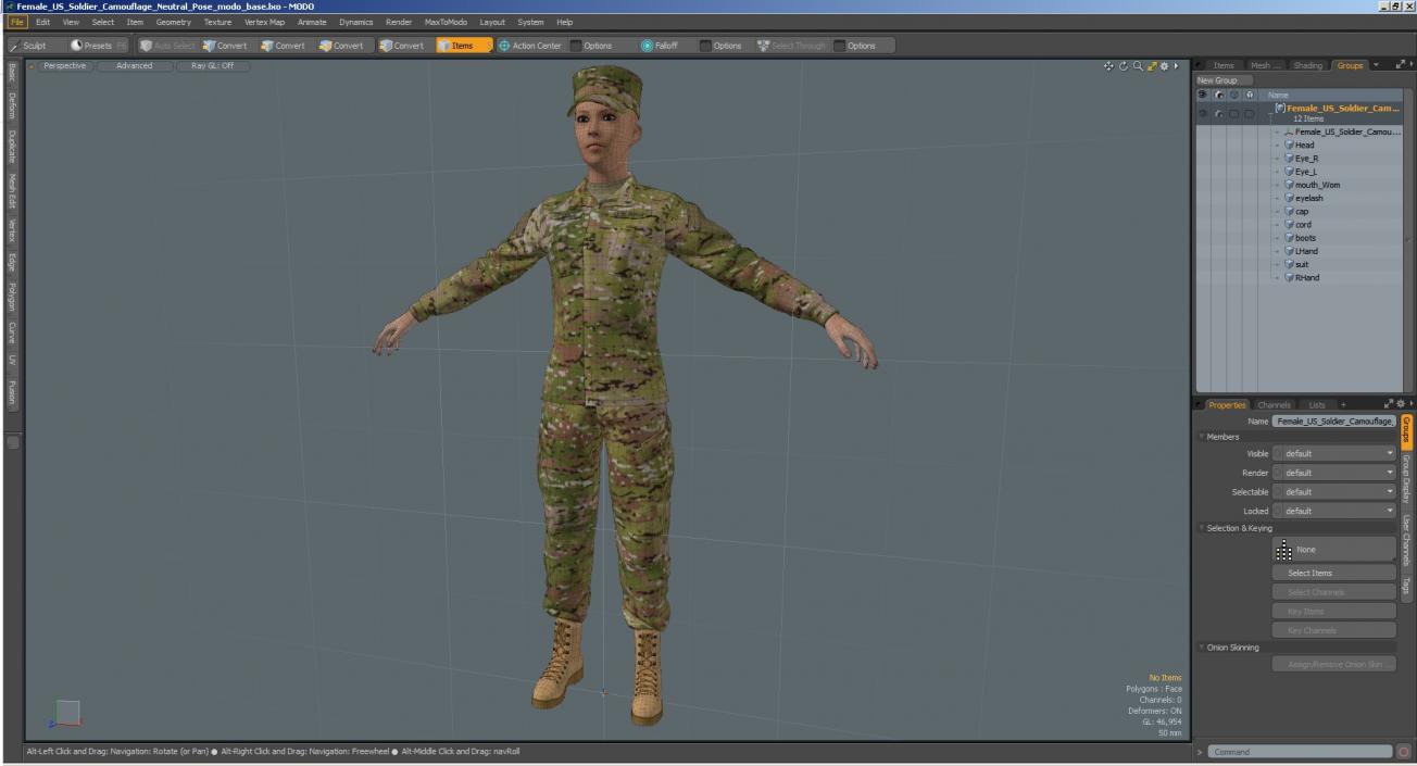 3D Female US Soldier Camouflage Neutral Pose