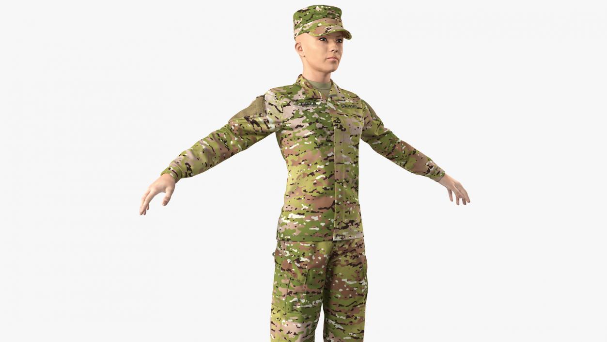 3D Female US Soldier Camouflage Neutral Pose