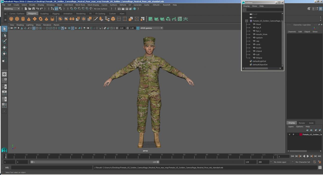 3D Female US Soldier Camouflage Neutral Pose