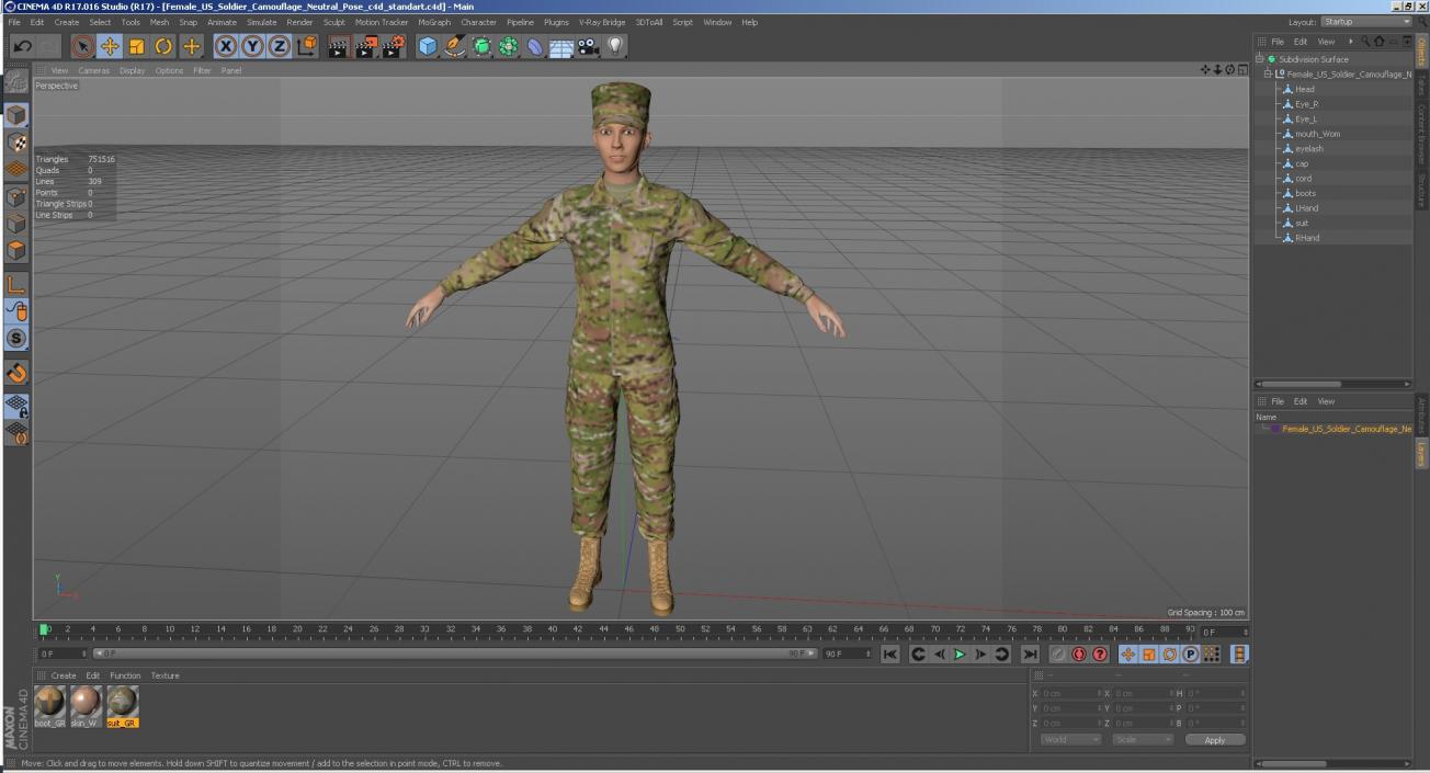 3D Female US Soldier Camouflage Neutral Pose