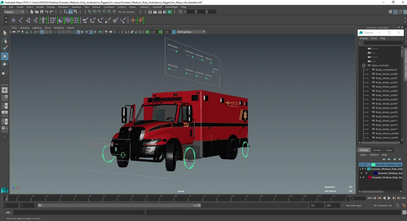 3D Durastar Medium Duty Ambulance Rigged for Maya