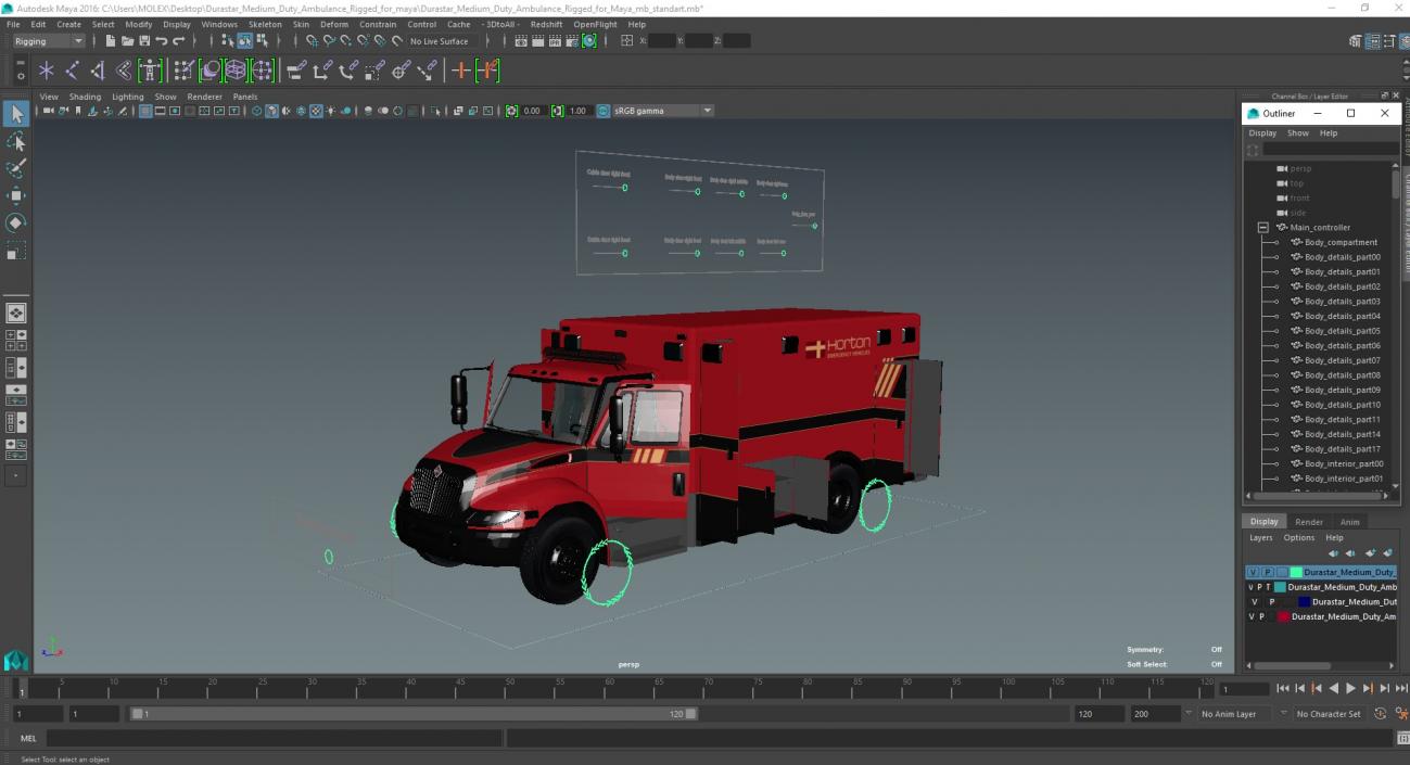 3D Durastar Medium Duty Ambulance Rigged for Maya