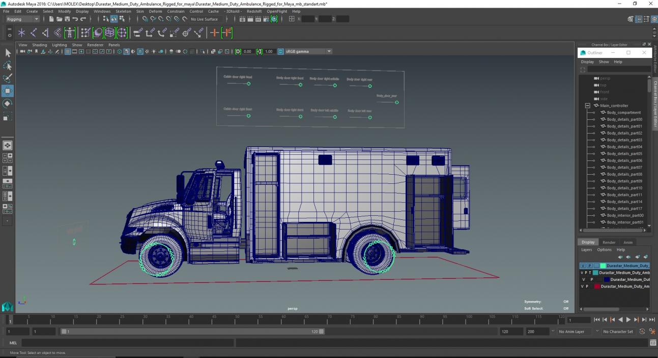 3D Durastar Medium Duty Ambulance Rigged for Maya