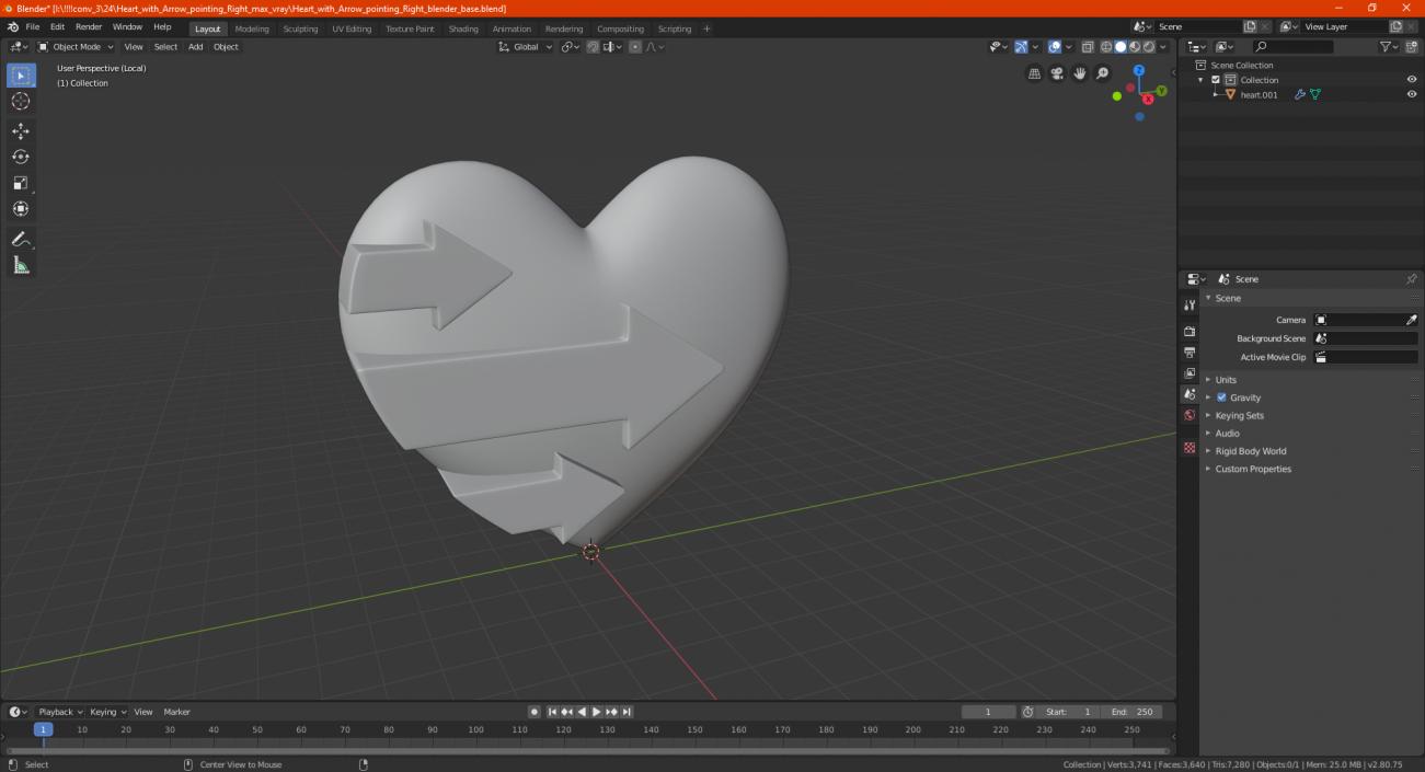 3D Heart with Arrow pointing Right