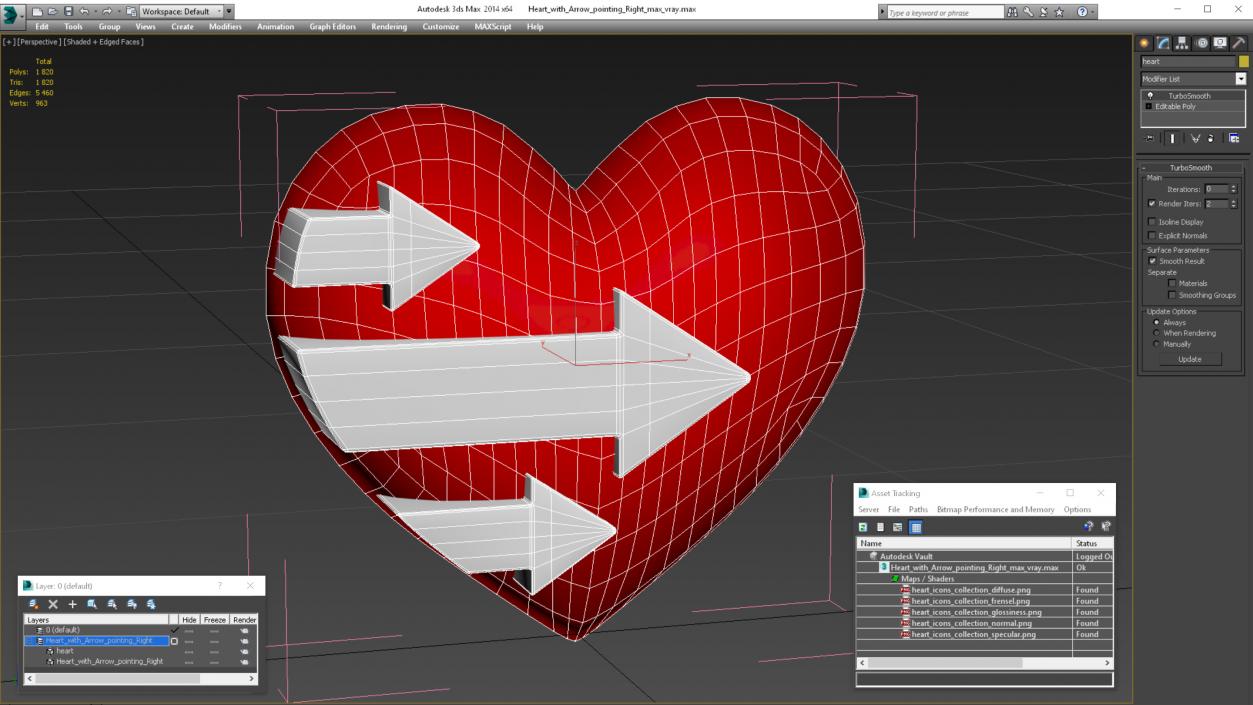 3D Heart with Arrow pointing Right