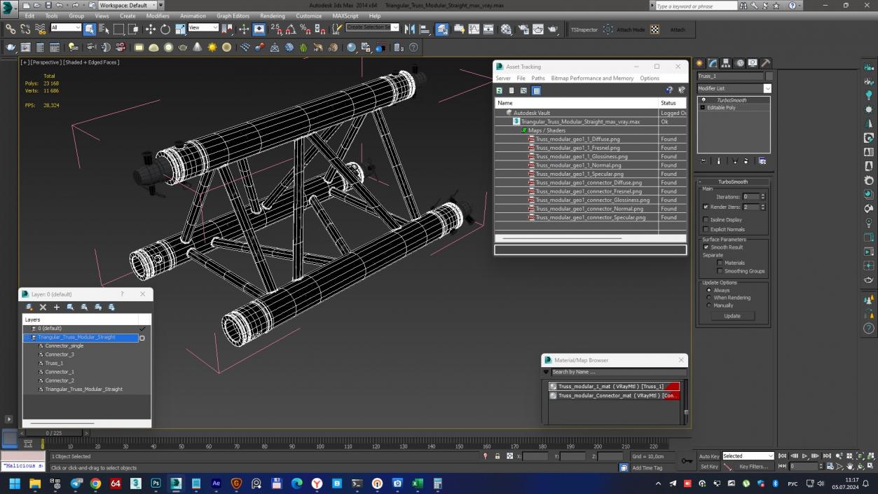 3D model Triangular Truss Modular Straight 2