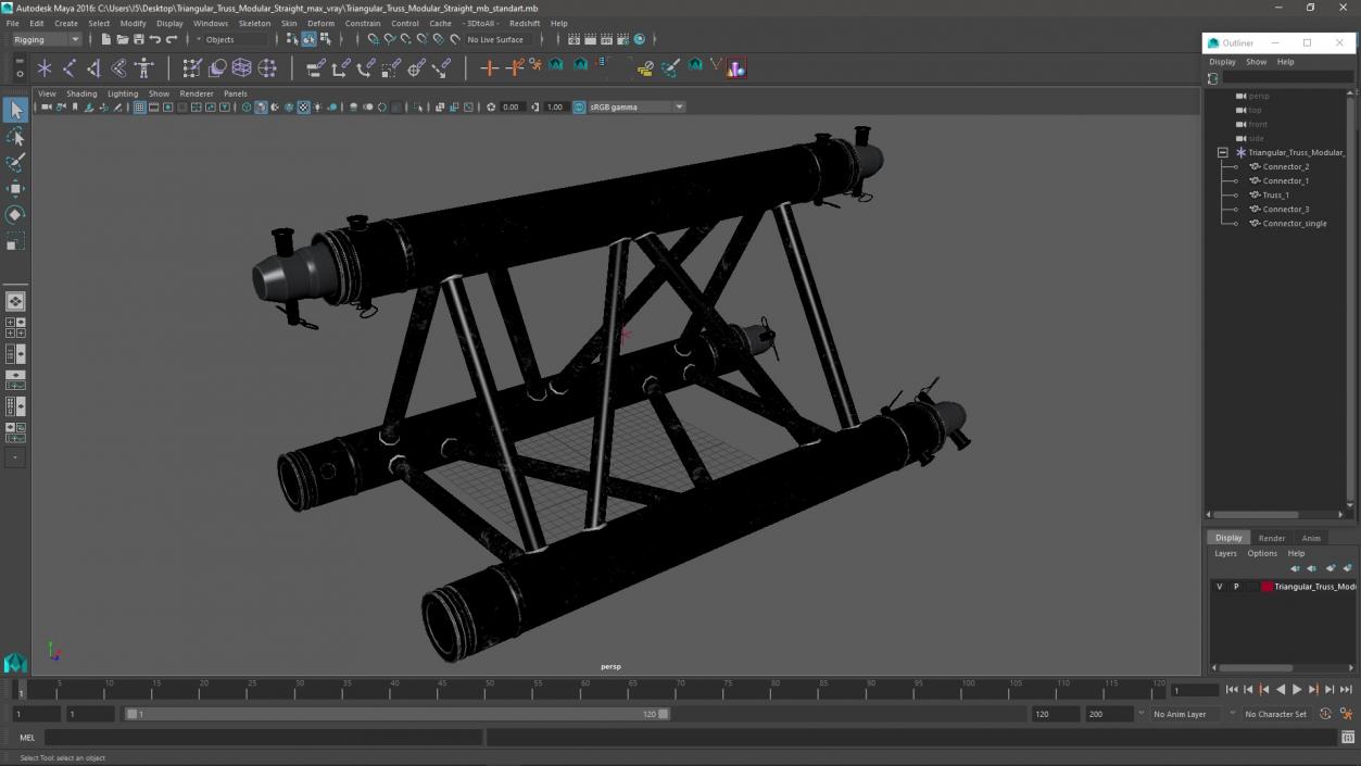 3D model Triangular Truss Modular Straight 2