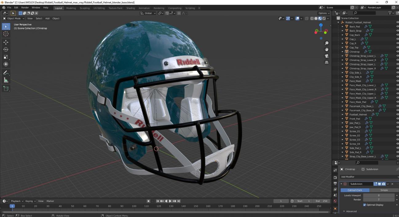 3D Riddell Football Helmet model