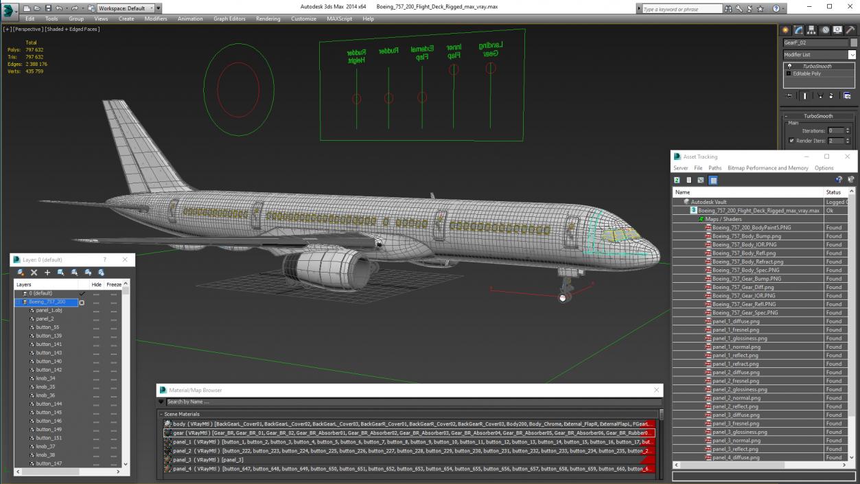 3D Boeing 757 200 Flight Deck Rigged model