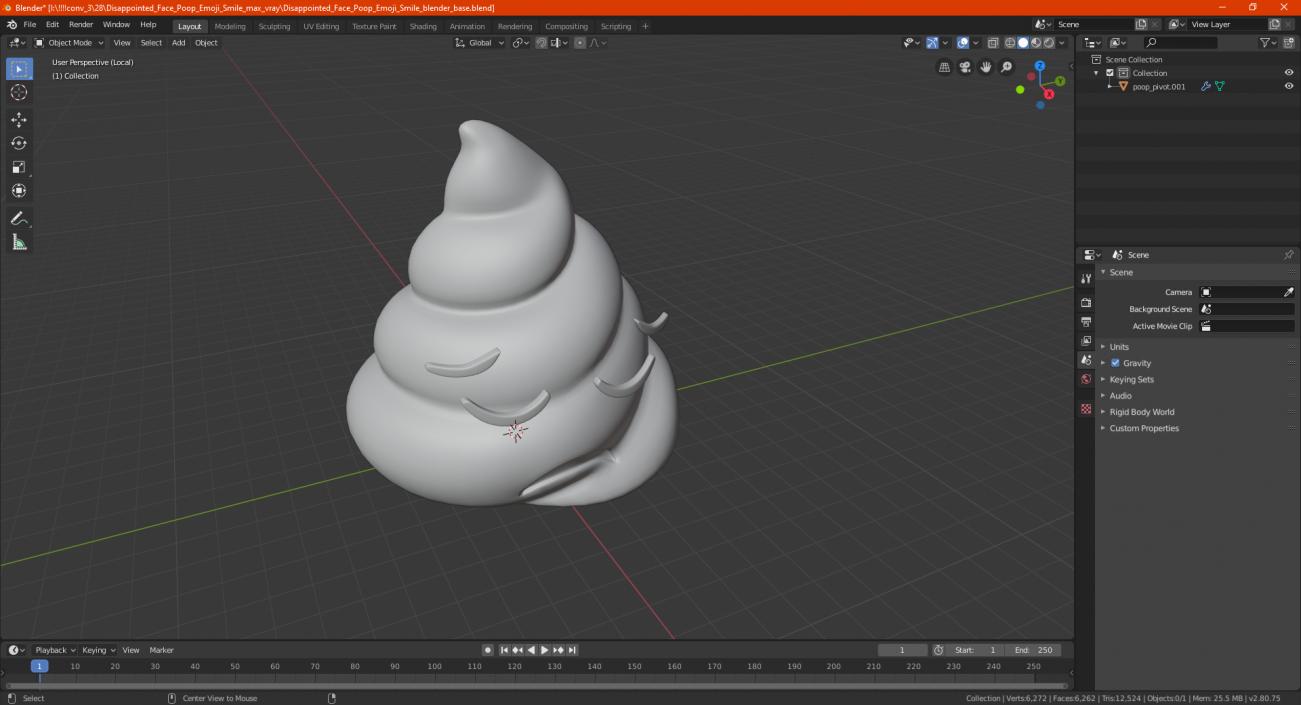 Disappointed Face Poop Emoji Smile 3D model