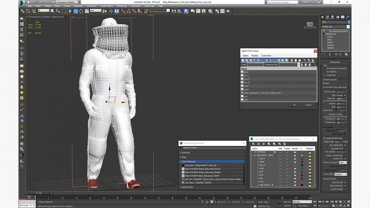 3D model Male Beekeeper in Full Suit Walking Pose