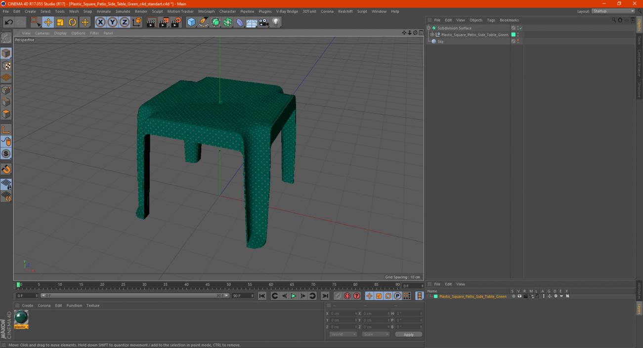 Plastic Square Patio Side Table Green 3D