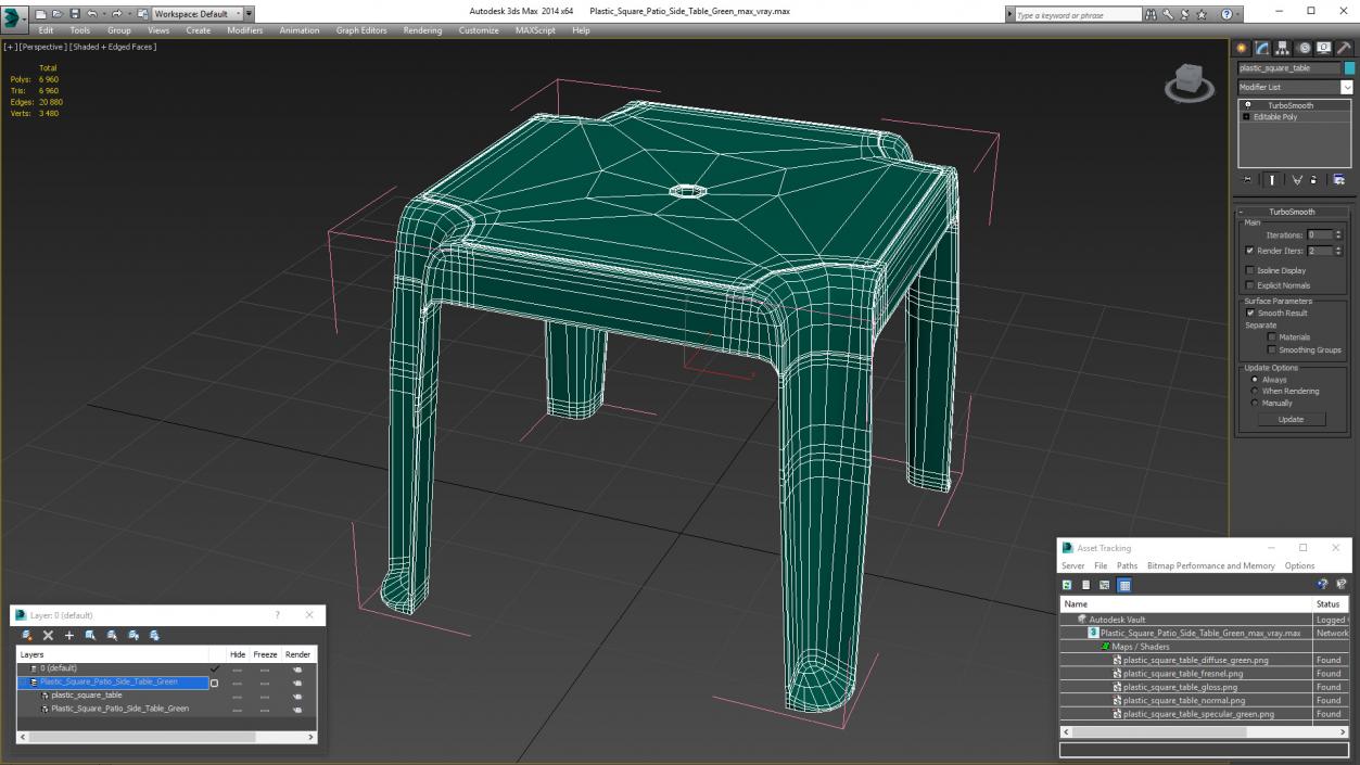 Plastic Square Patio Side Table Green 3D