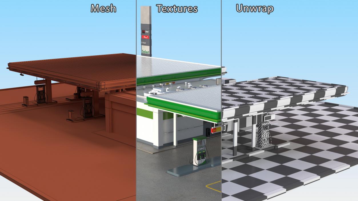 Large Filling Station Green 3D