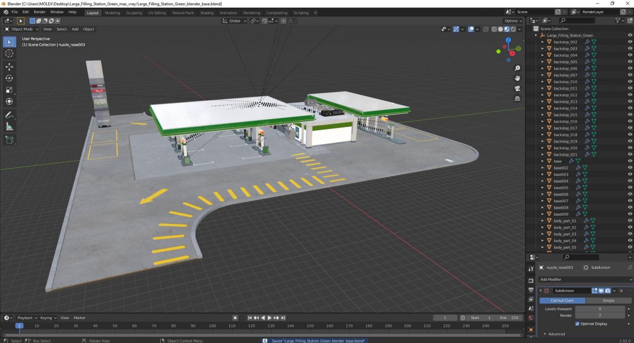 Large Filling Station Green 3D