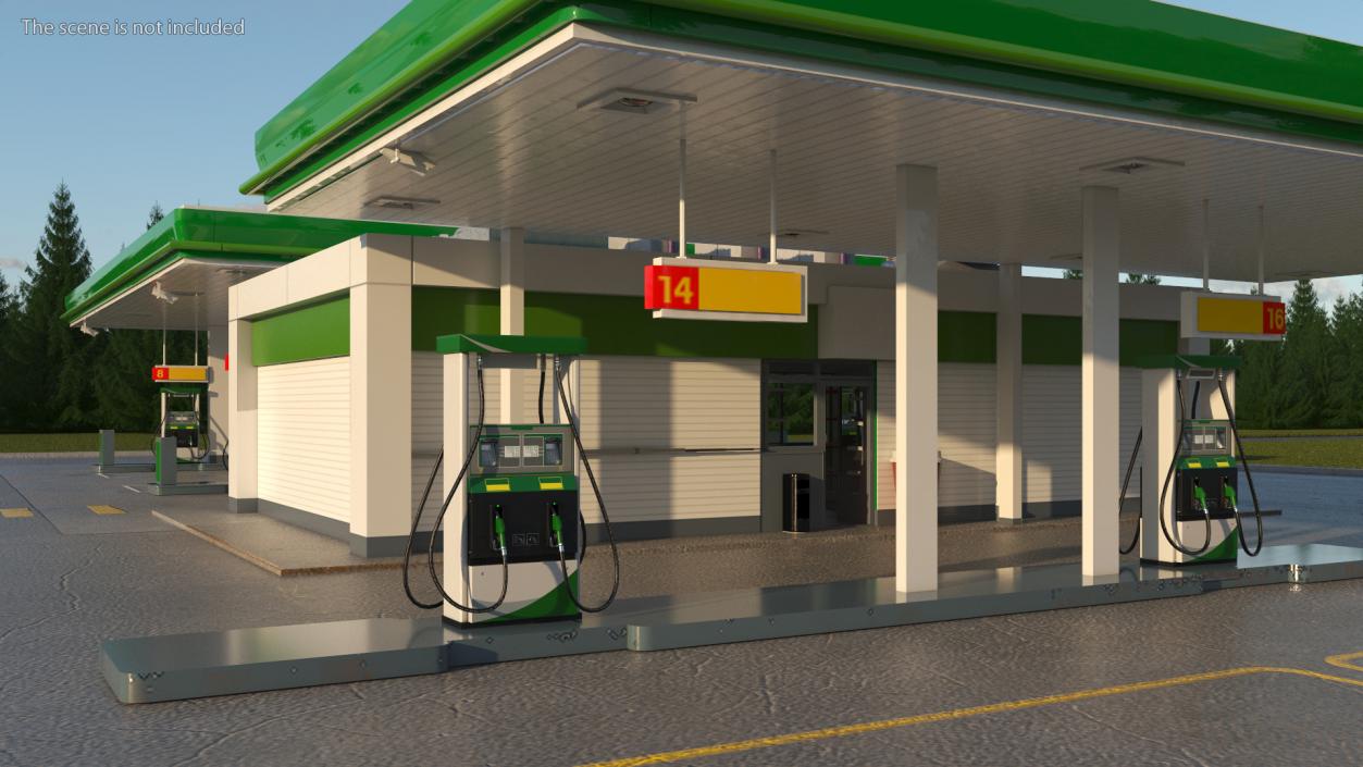 Large Filling Station Green 3D