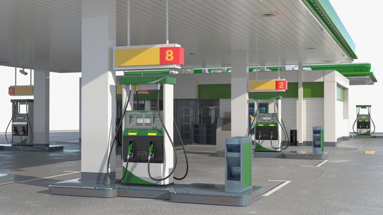 Large Filling Station Green 3D