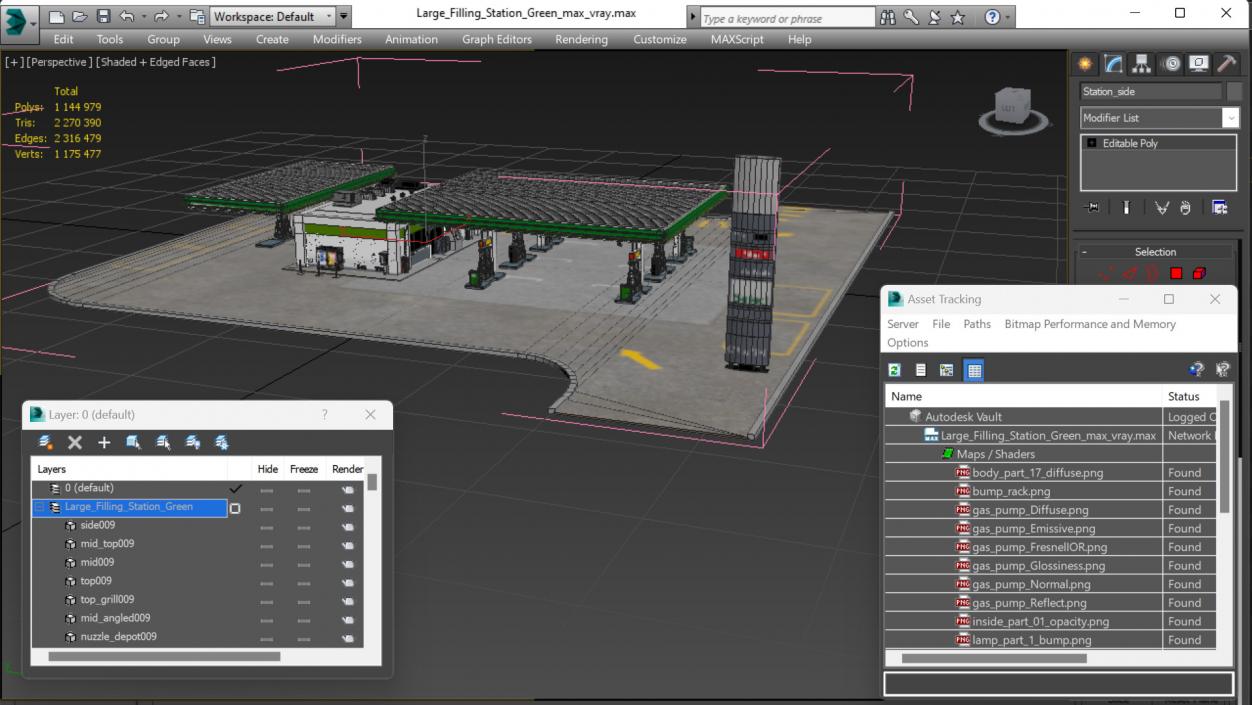 Large Filling Station Green 3D