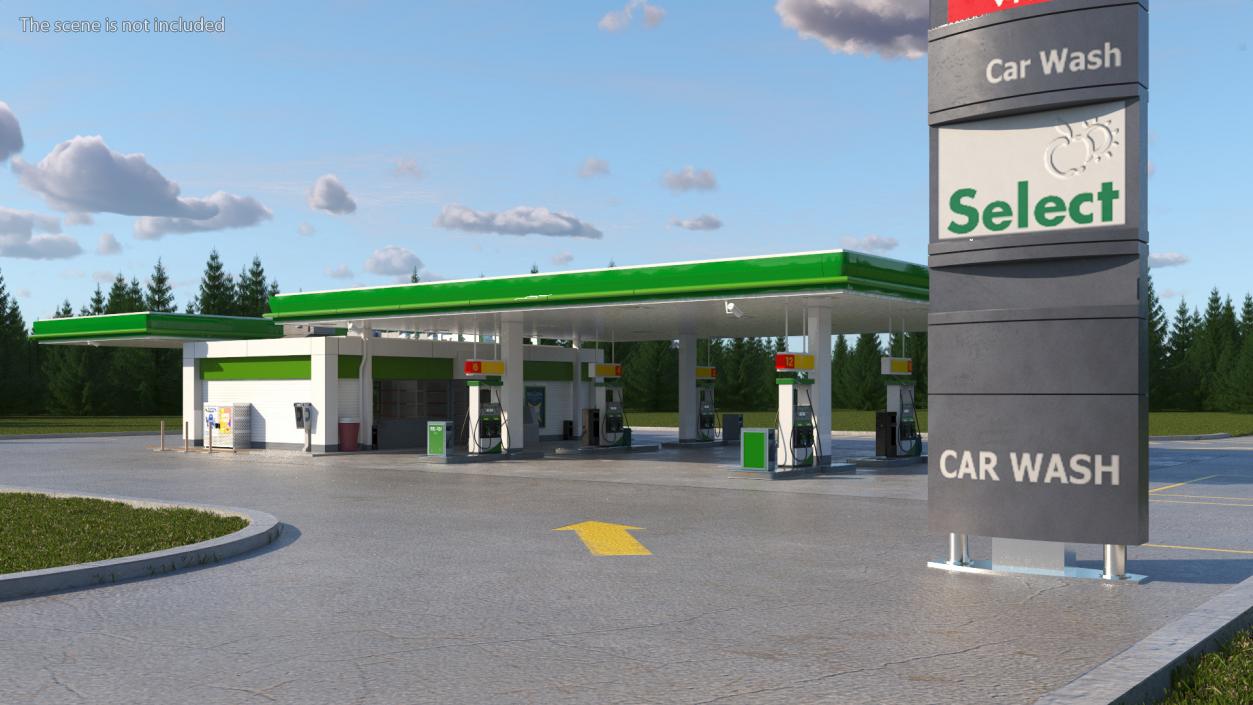 Large Filling Station Green 3D