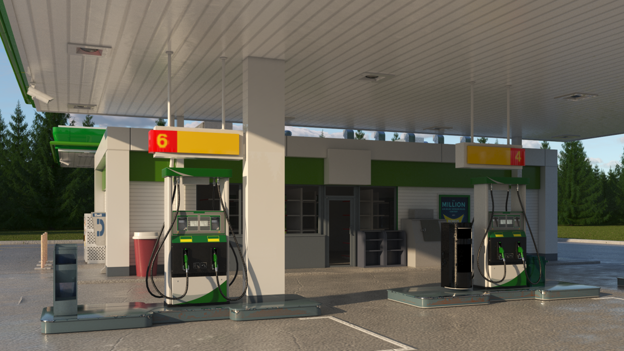 Large Filling Station Green 3D