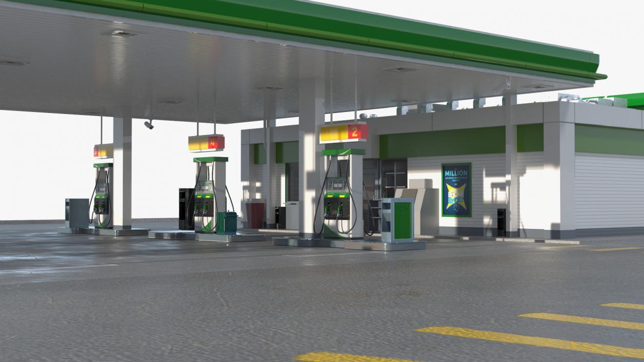 Large Filling Station Green 3D