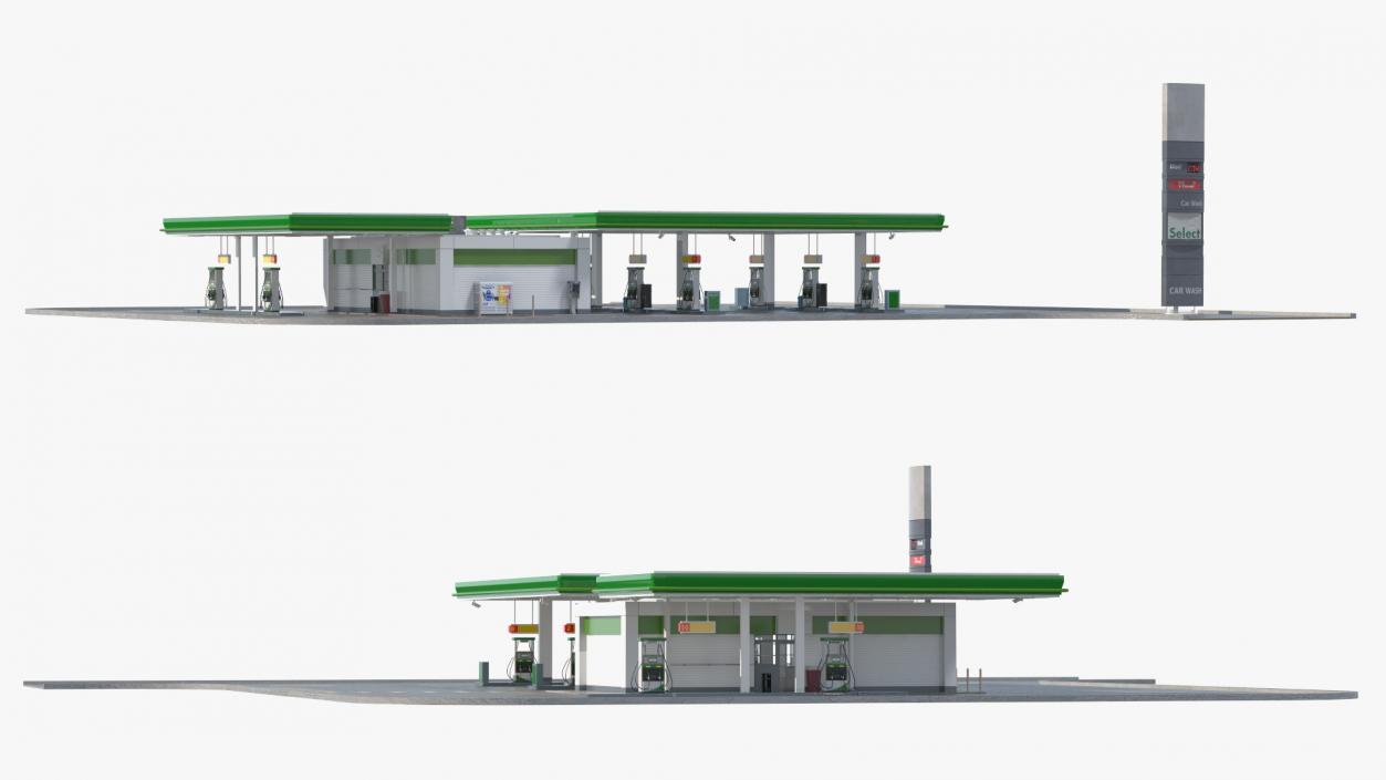 Large Filling Station Green 3D