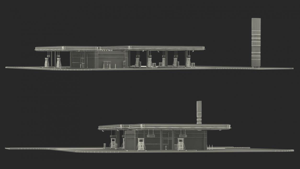 Large Filling Station Green 3D