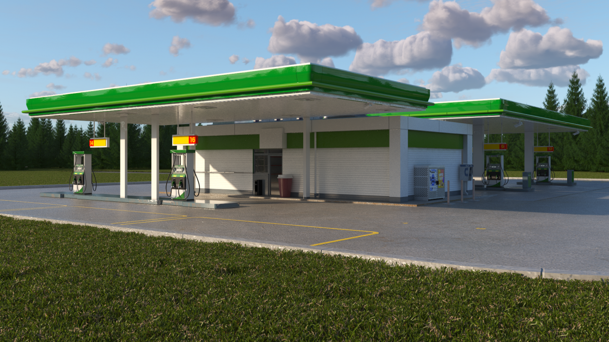 Large Filling Station Green 3D