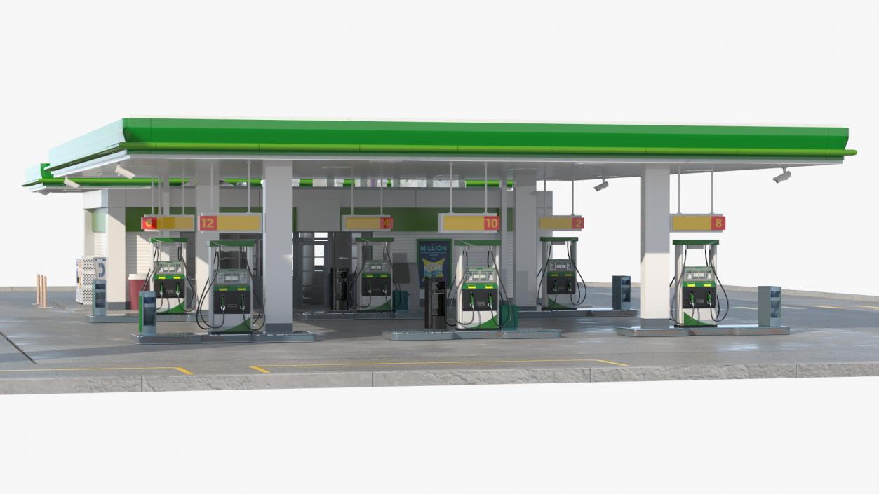 Large Filling Station Green 3D